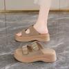 Leather Slippers Women's New Summer Wear One-word Drag Thick-soled Non-slip Beach Sandals