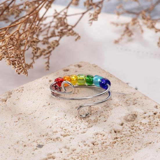 Вращающееся кольцо с разноцветными бусинами для снятия стресса и тревоги, открытое регулируемое кольцо для мужчин и женщин, модные ювелирные изделия, аксессуары, рождественский, новогодний подарок
