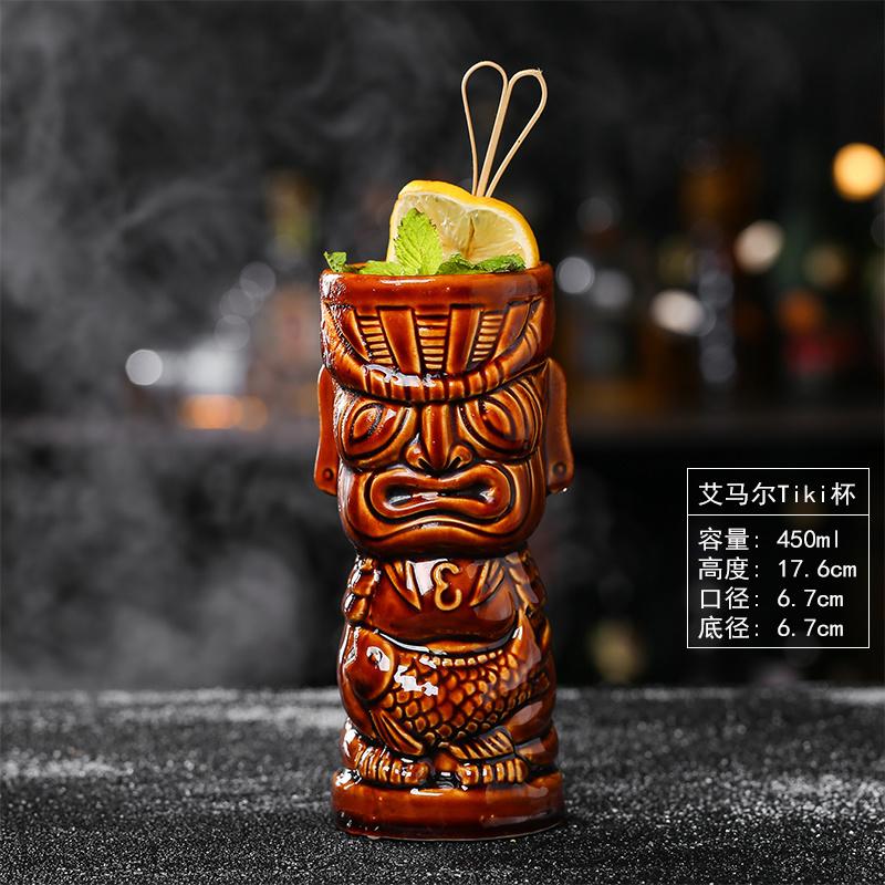 Tiki Mug Ceramic Cocktail Glass Tropical Hawaiian Bar Decor Drinkware Mixed Wine Cup Marine Skull Doll Statue Smoothie Beer Mug