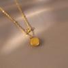 Женское колье-подвеска с камнем «Кошачий глаз» и иероглифом «Фу» из титановой стали - Универсальная цепочка на ключицу, два стиля