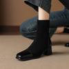Krazing Pot Микрофибра Флок Квадратный Носок Средний Каблук Эластичные Сапоги Размер 43 Молния Женские Базовый Дизайн Ботильоны