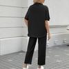 Комплект из 2 предметов: женский топ и брюки, полувысокий воротник, средние рукава, блузка, широкие брюки с эластичной резинкой на талии и карманами, повседневный свободный наряд для отдыха