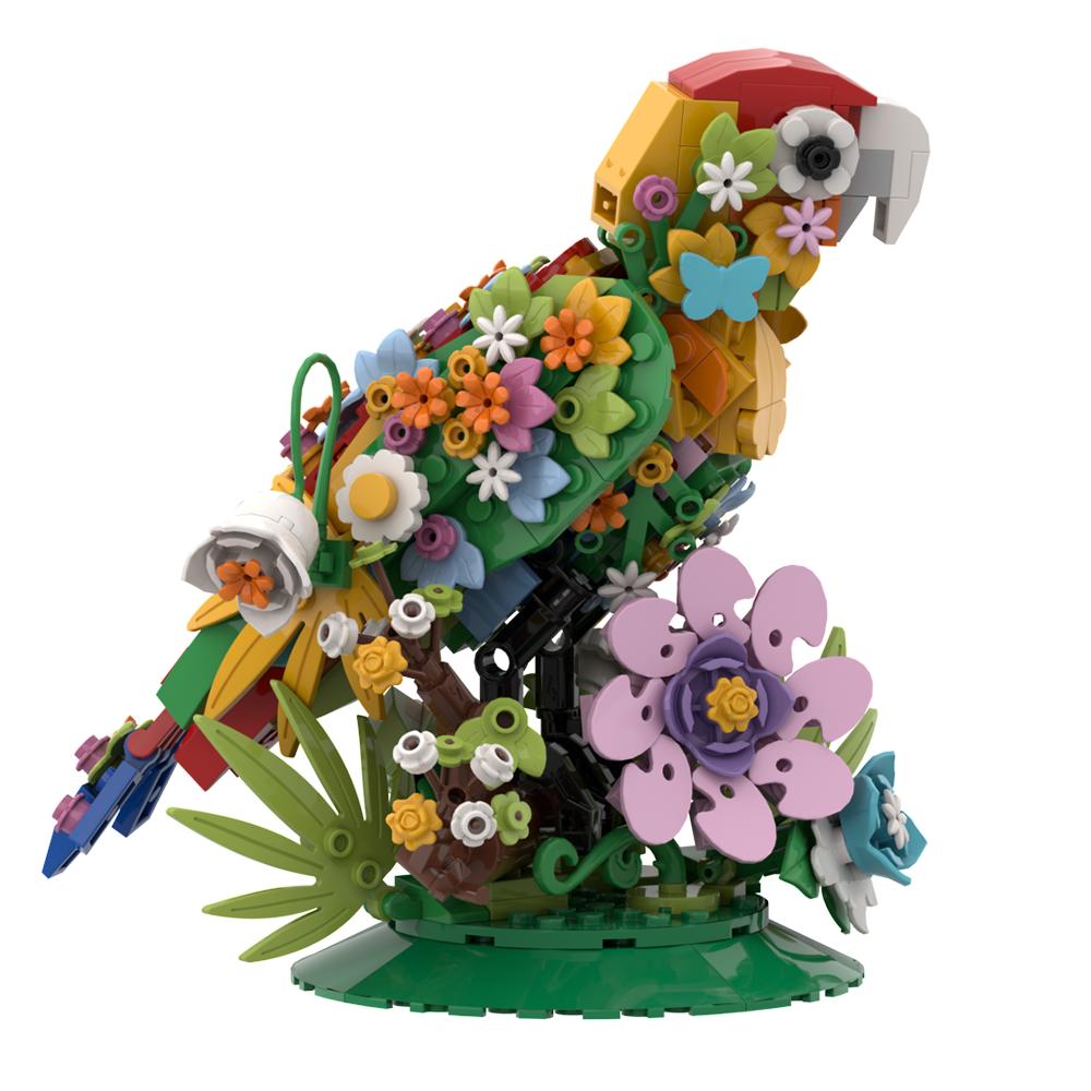 Gobricks MOC Creative Flowers Brid Bricks Model Flowers Brid Parrot Cockatiel Peacock Seagull Vultures Building Blocks Toy Gift