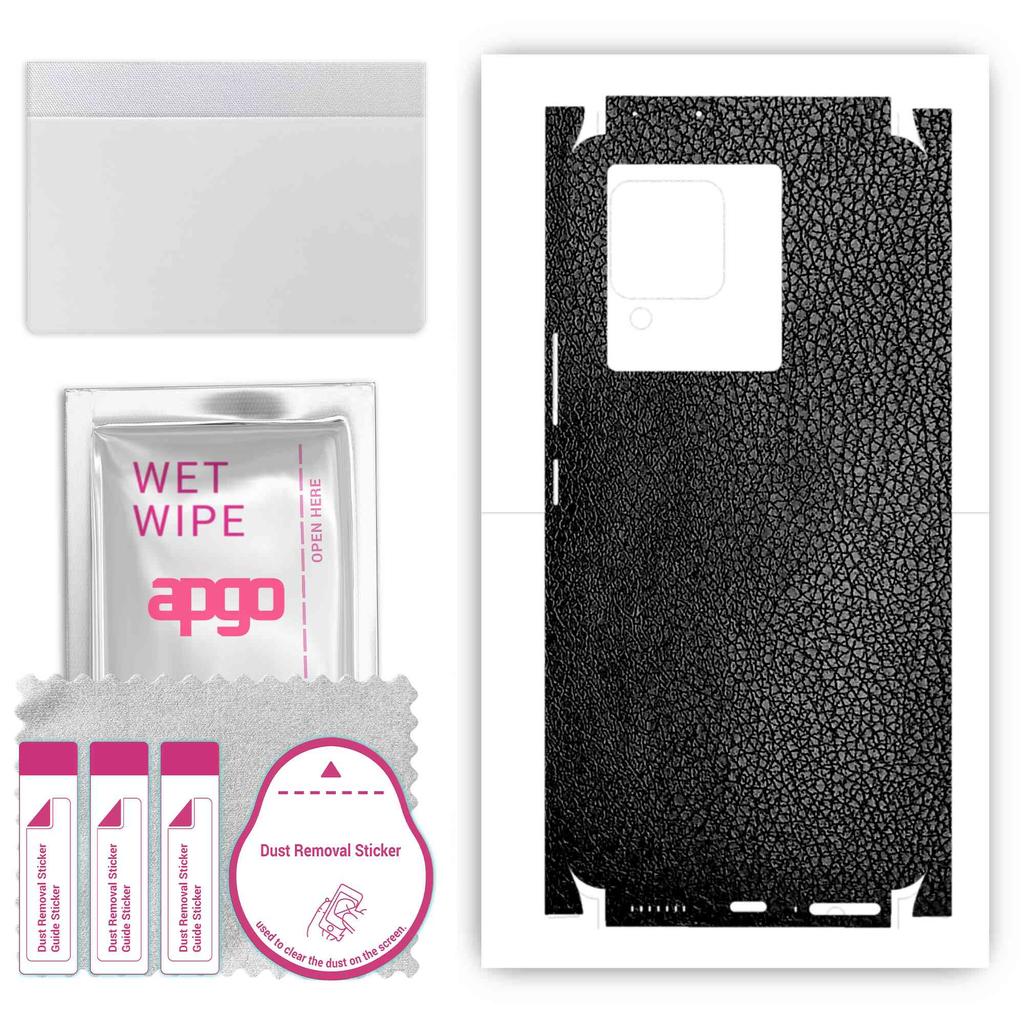 apgo Protective Skin Sticker for the Back+sides Compatible with Vivo iQOO Neo6, Full Wrap Film, Foil, Vinyl - Pattern Black Leather
