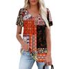 Women's Casual V-Neck Short Sleeve Chest Ruffle Printed Top