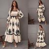 Women's Fashion Square Neck Printed Long Sleeved Bohemian Long Dress