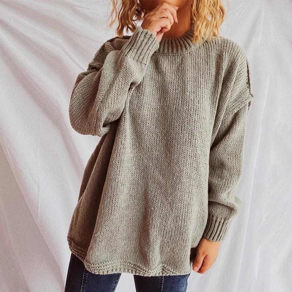 Женский осенне-зимний свободный свитер-пуловер, модный свитер с длинными рукавами и круглым вырезом, с обратным кроем