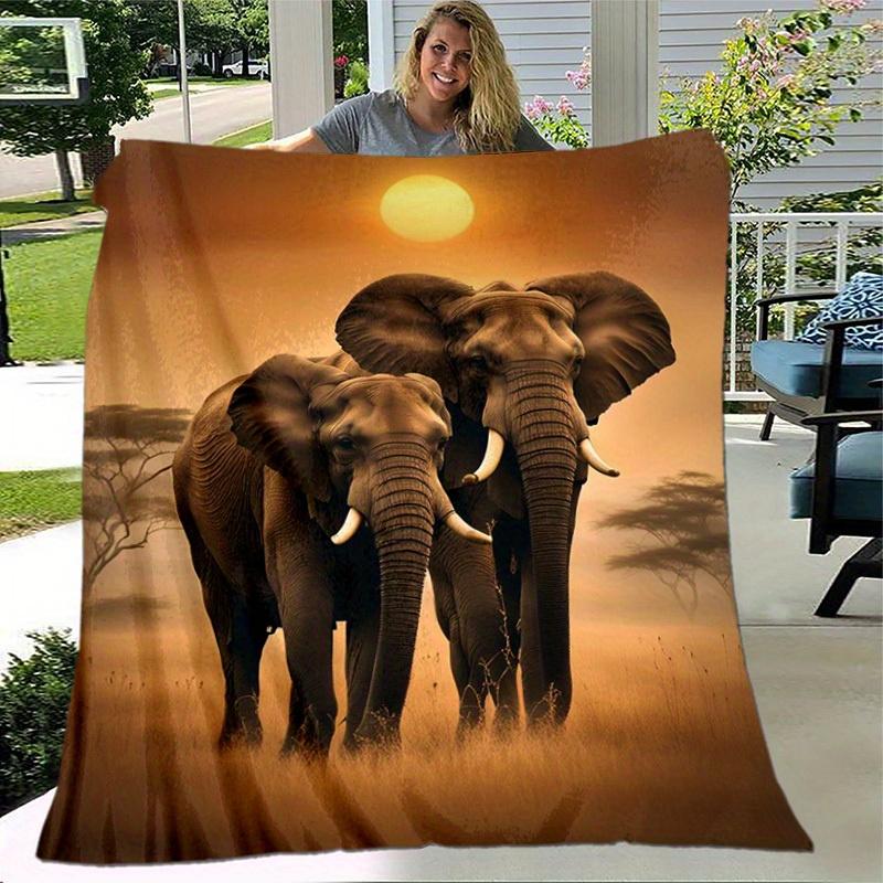 1pc. African Elephant Sunset Scene Blanket - Perfect for Home, Office, Outdoor Use, Gift Idea, Suitable for All Seasonsz041735