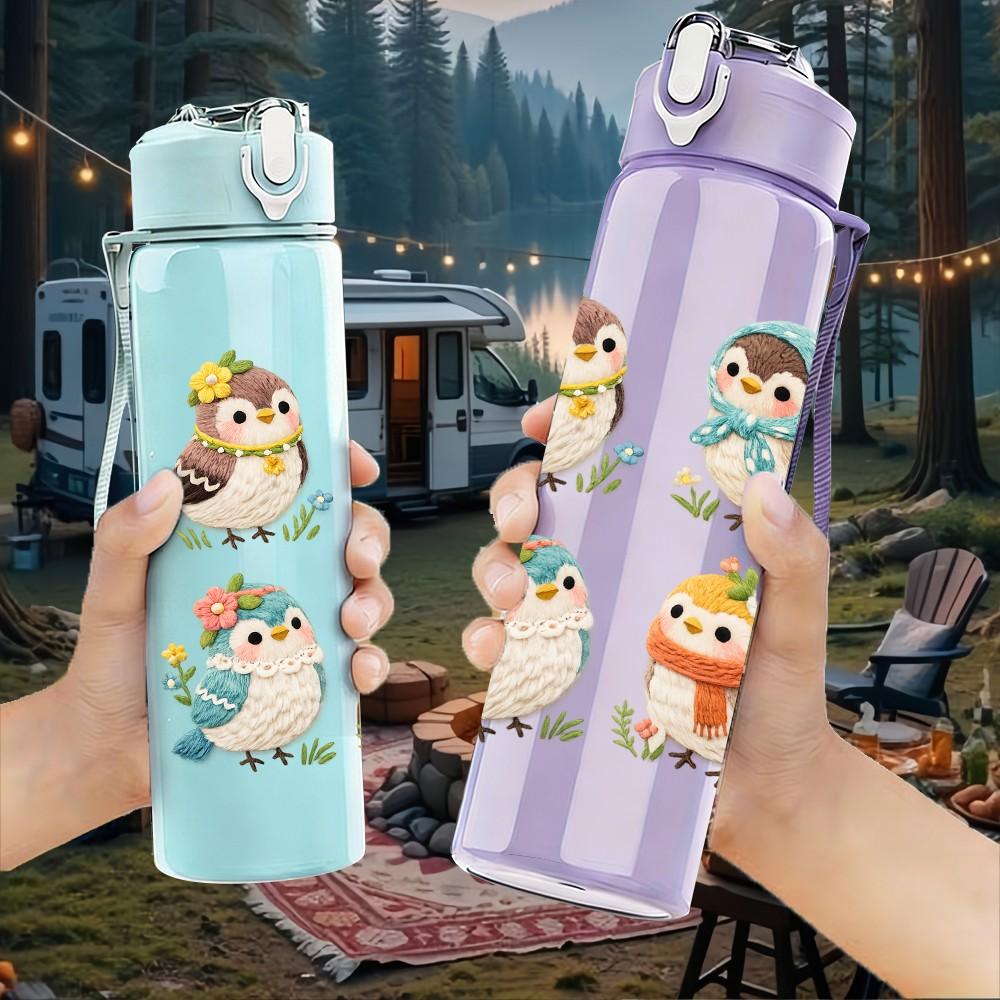 1PC Cute Penguin Winter Group Cartoon Print 750ml Color Plastic Sports Water Bottle Leakproof Flip Straw Lid Suitable for Sports Office Home Use