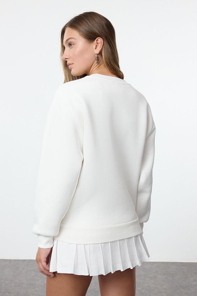 Women's Fashionable Stylish Sweatshirt Ecru Regular Normal Fit Thick Knitted Sweatshirt with Polar Inside