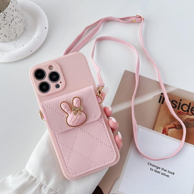 Кошелек-сумка с кроликом Чехол для OPPO Reno 14 13F 12F 11F Realme 13 Pro Plus 12 C61 10 Карт Чехол-кроссбоди Кожаный ремешок-шнурок Мягкая крышка