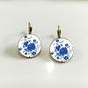 Time Gemstone Blue Flower Porcelain Earrings Ear Hook Ancient Style Alloy Jewelry For Women Girls