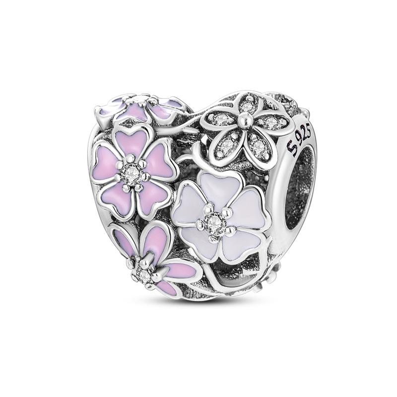 Fashion 925 Silver Dangle Charm Beads Spring Flower Fit Original Bracelet DIY For Pendant Necklace Making Women Gift