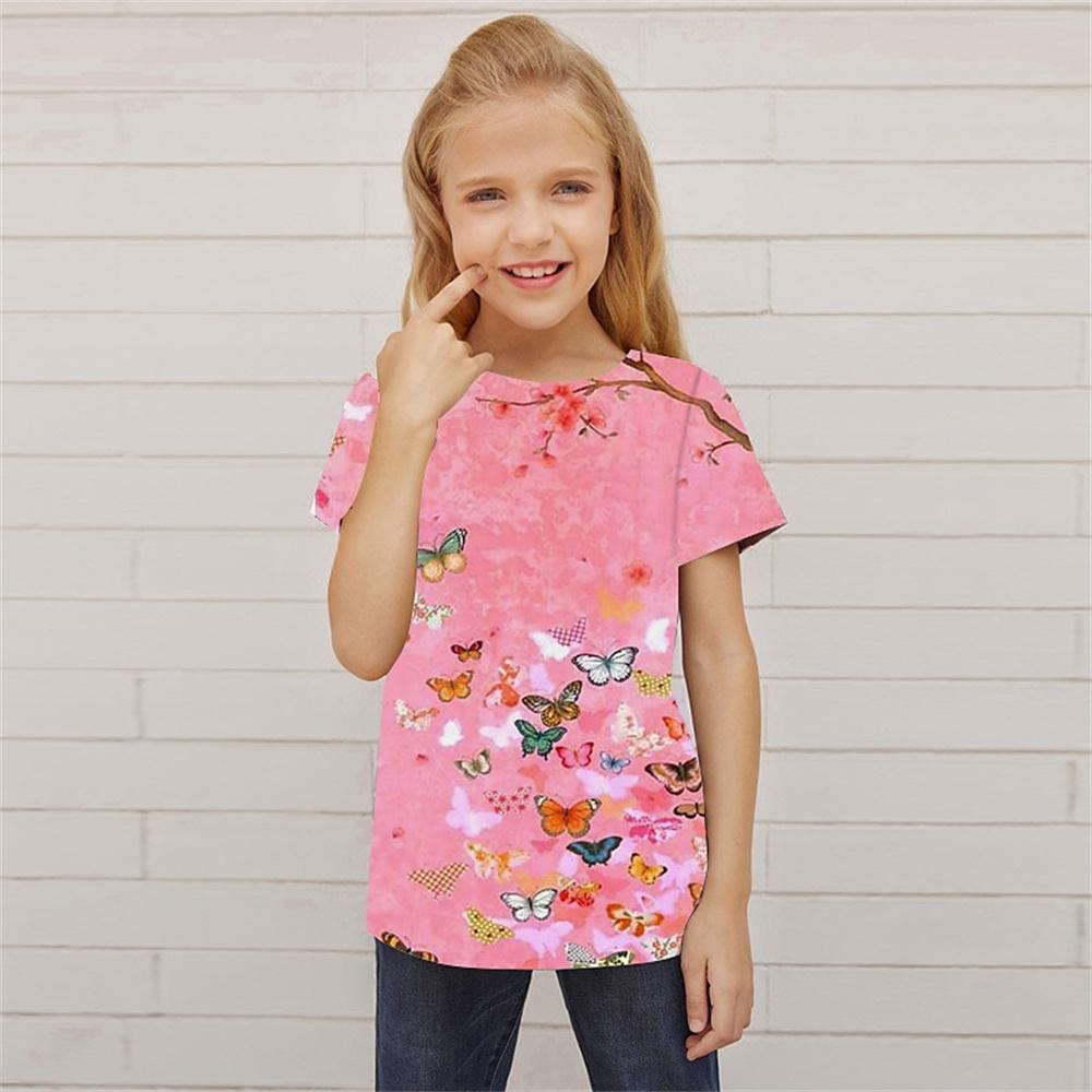 T Shirt For Girls Animal Butterfly Girl T Shirts Kids Gift Tee Short Sleeve Casual Top Tee Children's Clothing