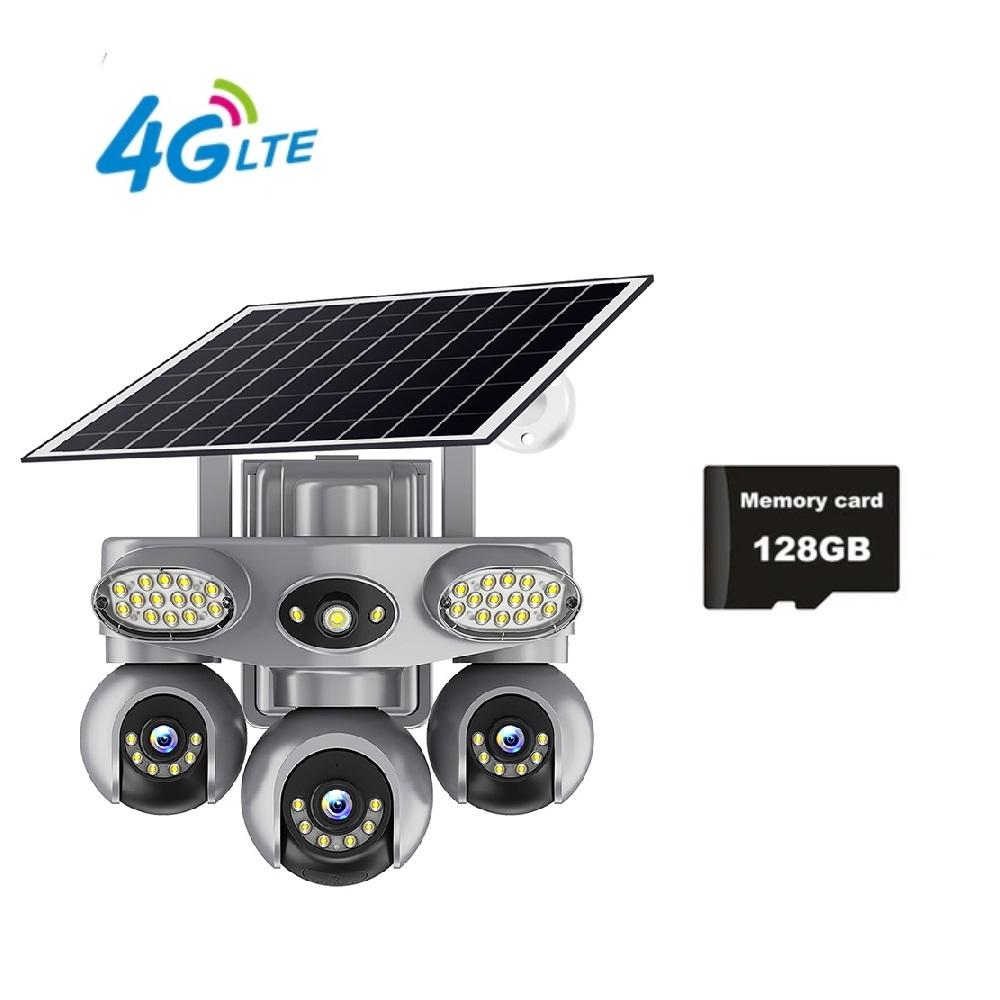 Solar PTZ Camera – 4G/WiFi Outdoor Security with 3-Screen View, Optional LED Light, 2-in-1 Surveillance & Night Lighting