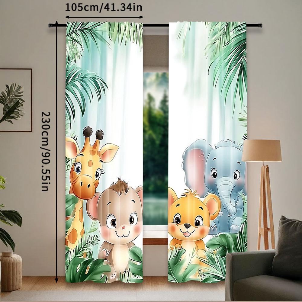 2Pcs Whimsical Cartoon Animal Safari Park Print Curtains Cartoon Safari Zoo Theme For Living Room Bedroom