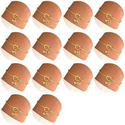 Регулируемый браслет из нержавеющей стали с узлом-сердцем, с покрытием из 14-каратного золота, открывающийся браслет, шарм с буквой, ювелирное украшение, подарок для женщин