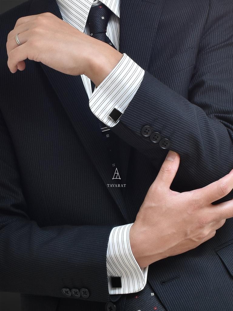 Зажим для галстука и запонки Tabarat Оригинальное производство Набор зажима для галстука и запонок, Кожа, Япония, Латунь, Мужской (черный)