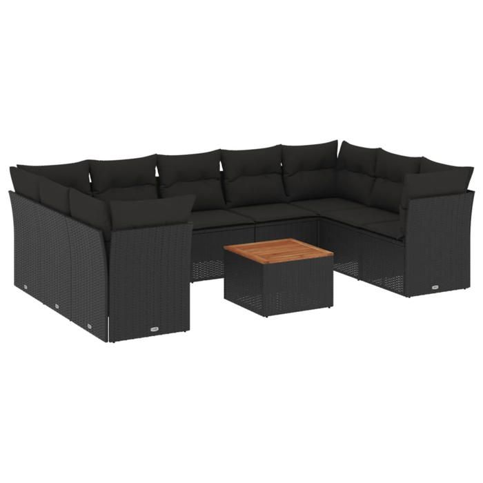 VidaXL Salon de Jardin avec Coussins 10 pcs, Canapés de Terrasse, Ensemble de Meubles de Patio, Mobilier d'Extérieur, Noir 3256132