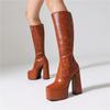 Женские сапоги на высоком каблуке, сексуальные, в европейском и американском стиле, осень-зима, новые, водонепроницаемые, на толстом каблуке, однотонные, большого размера, среднего размера
