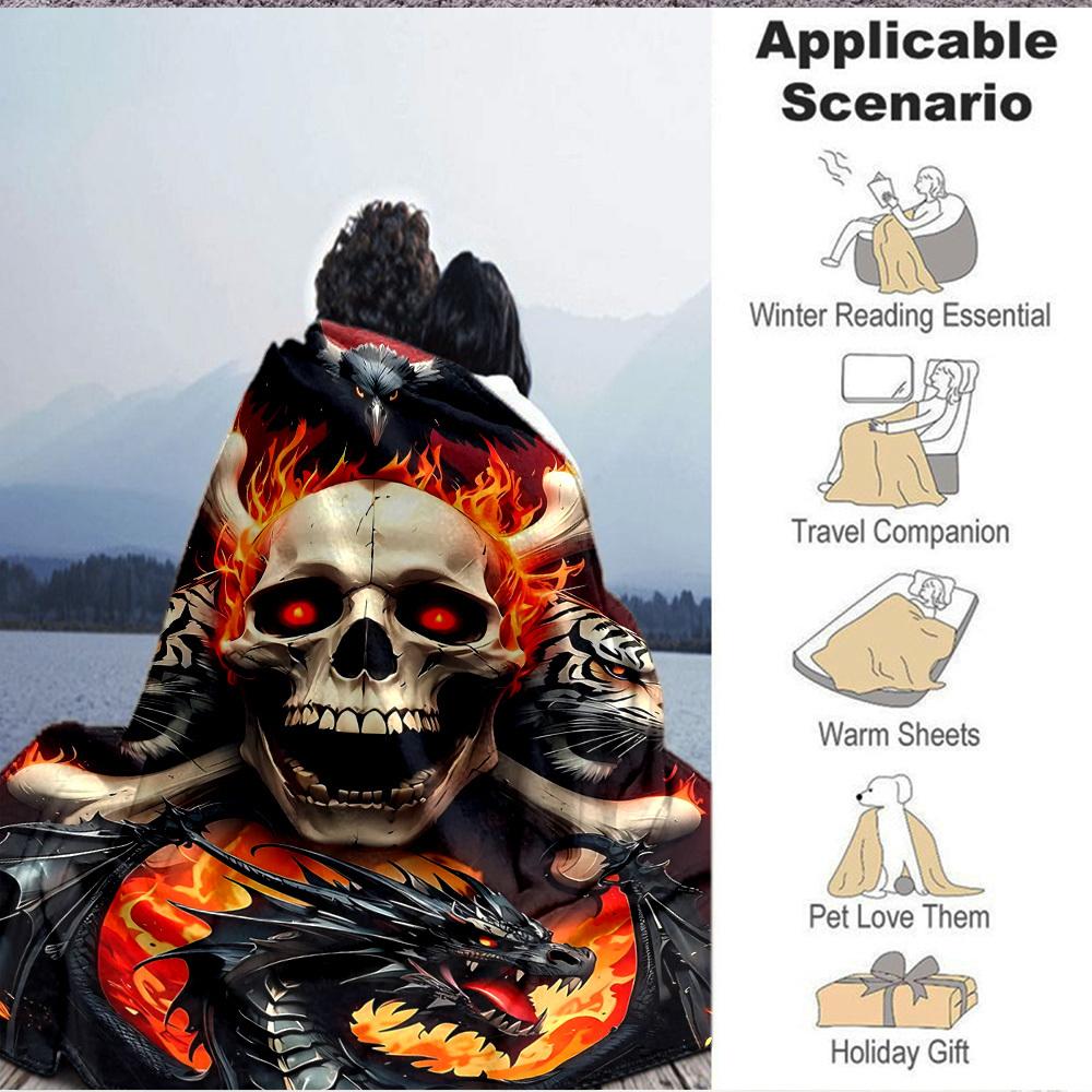 1PC Skull Flames Blanket, Throw For Sofa, Bed, Travel, Printing Blanket With Soft And Warm Fabric yy250918169