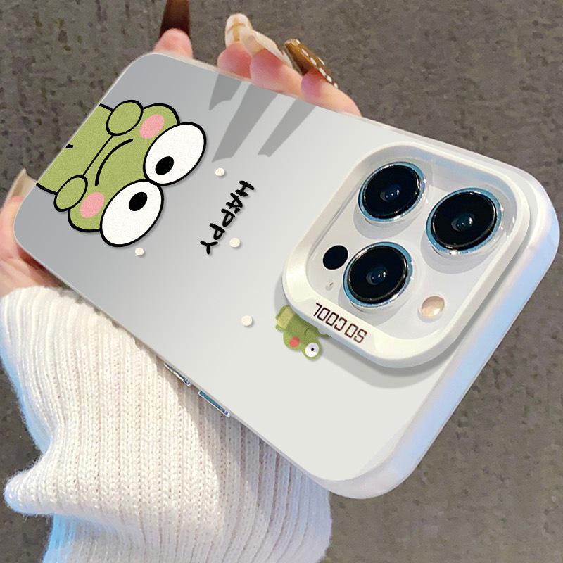 Мультяшная лягушка Чехол для iPhone 17, Совместим с 15 Pro Max, 14 Pro, 13, 16 Pro, Серебристый