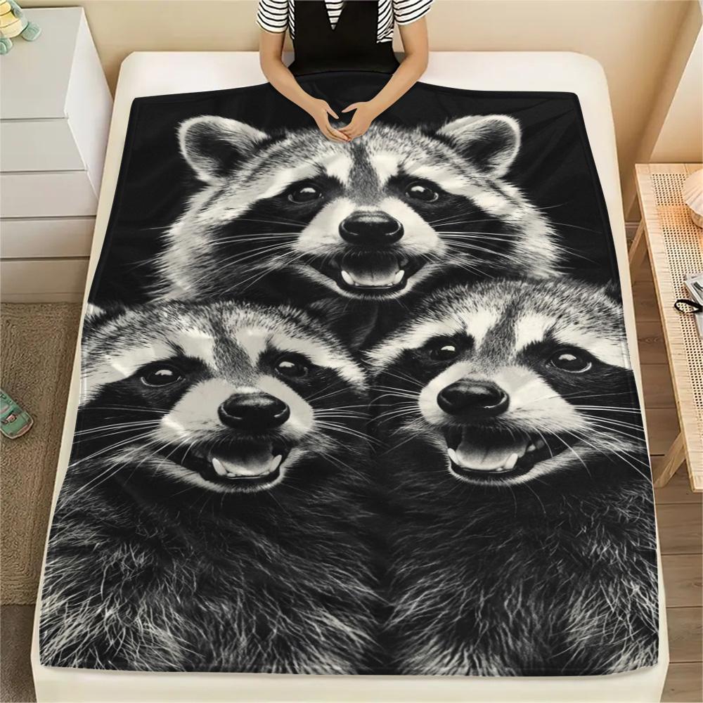 1PC Small animals gather Print FlAannel Blanket, High quality Comfortable for All Seasons, Home Decor, Warmth and Comfort