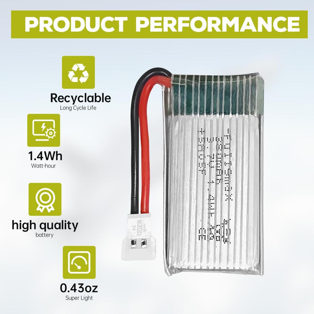 5PCS 3.7V 380mAh Lithium Battery Pack for Hubsan X4 H107C H107D, Syma Q11 X13 S39 HS170, TOZO Q2020 E016H, WLtoys V252 V966 V911S, XK A150 A100