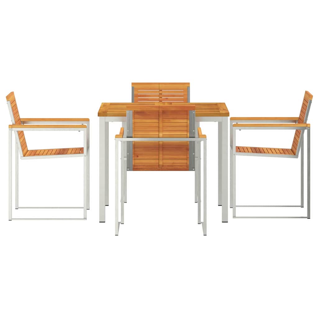 Garden Dining Set 5 pcs Solid Acacia Wood and Stainless Steel