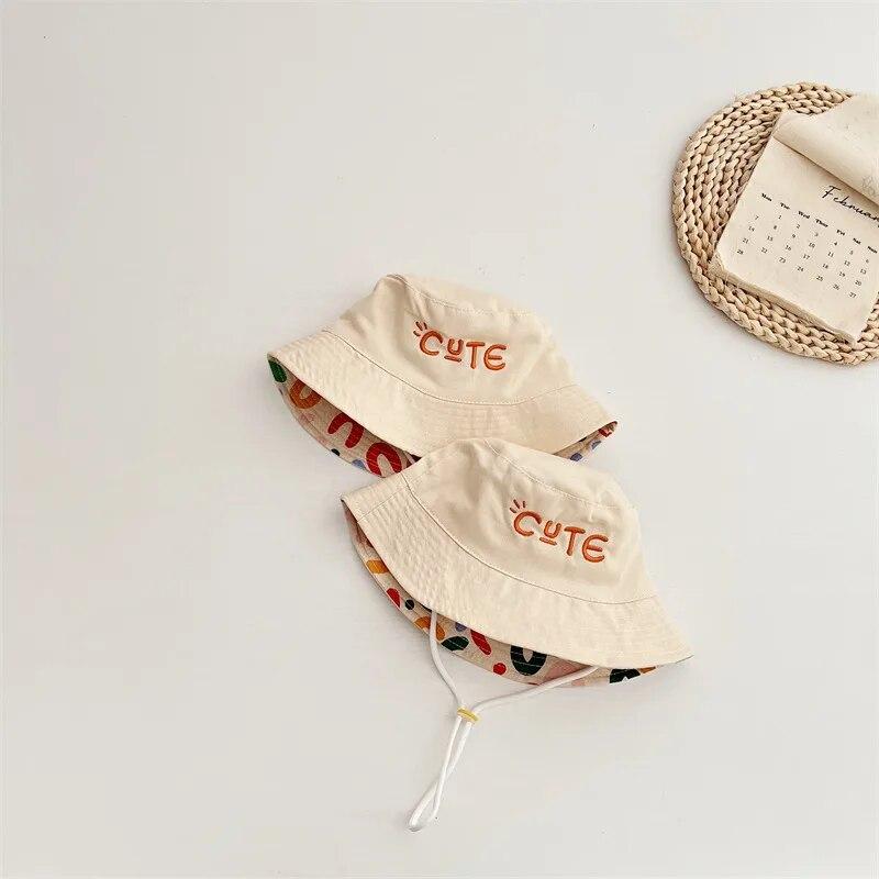 Двусторонняя детская шляпа-ведро с вышитыми буквами для мальчиков и девочек, рыболовная кепка для весны и лета, детская шляпа от солнца