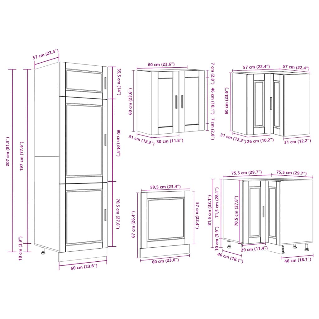 14 Piece Kitchen Cabinet Set  Porto  Rustic Wood Look Particleboard