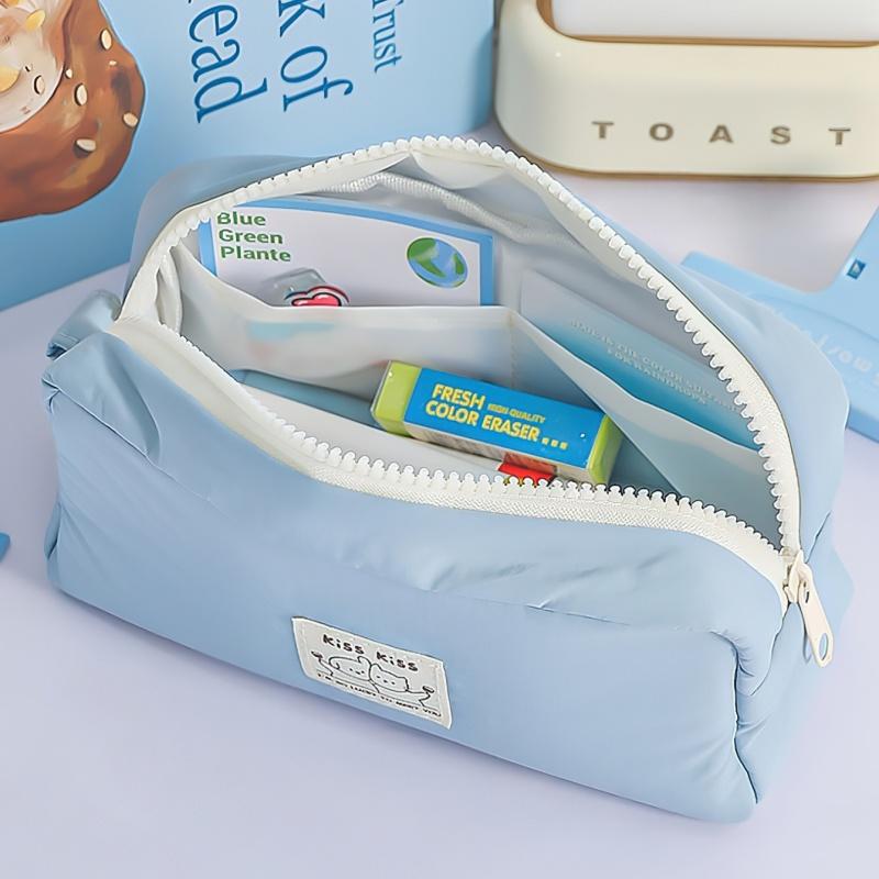 1pcs Kiss Cream Pencil Case Pen Bag Cute Cartoon Dog & Cat Simple Design Large Capacity Japanese Style Storage Pouch