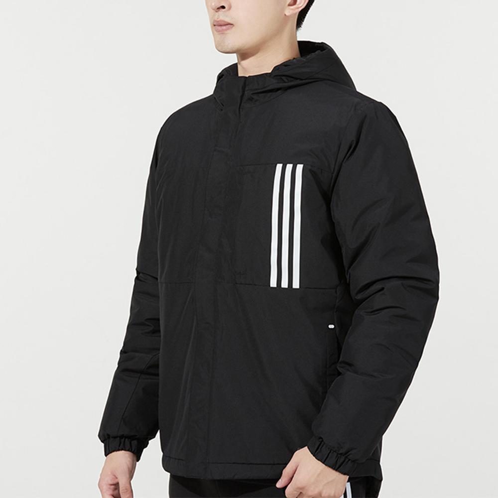 adidas Спортивная хлопковая куртка с капюшоном Neo Striped Print, зимняя мужская куртка черного цвета H45251