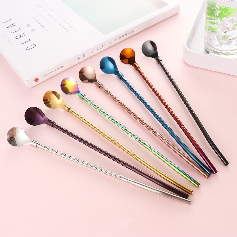 New Metal Bar Tea Bent Filter Coffee Spoons Drinking Straw Stainless Steel Straws Spoon