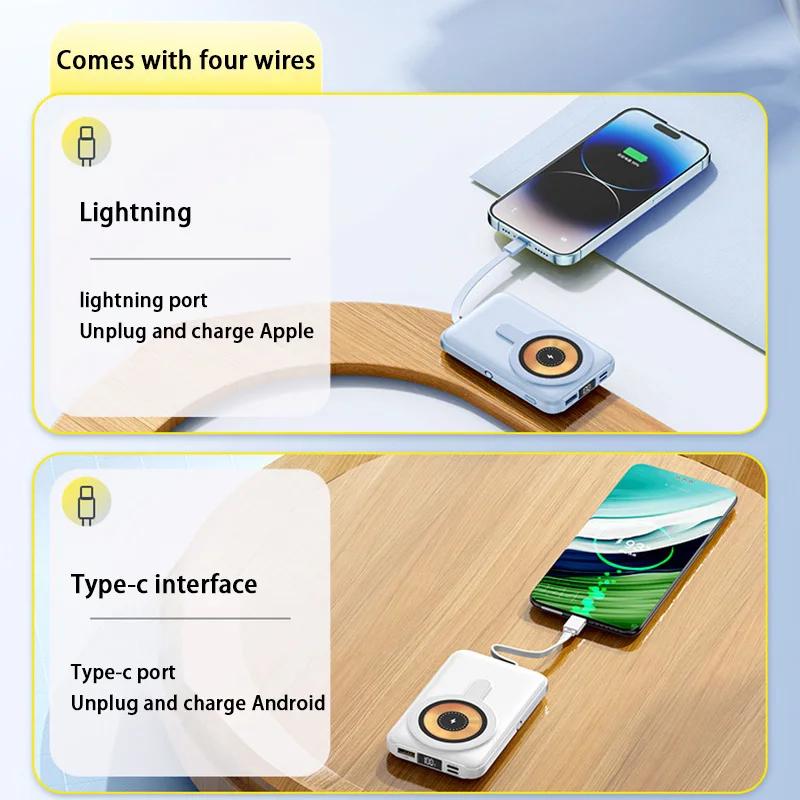 Магнитный беспроводной блок питания 50000 мАч, 22,5 Вт, сверхбыстрая зарядка, 15 Вт, зарядка PD, 20 Вт с четырехпроводной подставкой, мобильный портативный аккумулятор
