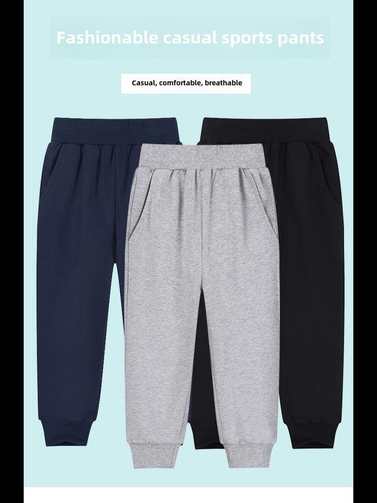 Спортивные брюки для школьной формы из чистого хлопка темно-синего цвета для учеников начальной школы — мальчиков и девочек, свободный крой, летние брюки.