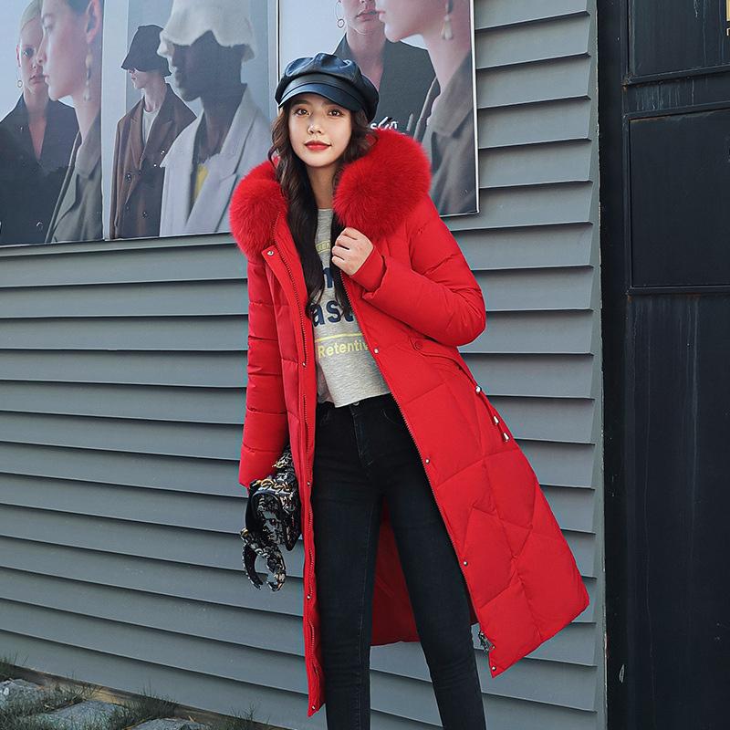 Зимняя куртка больших размеров с хлопковой подкладкой, женское пальто, длинное стеганое пальто выше колена с большим меховым воротником