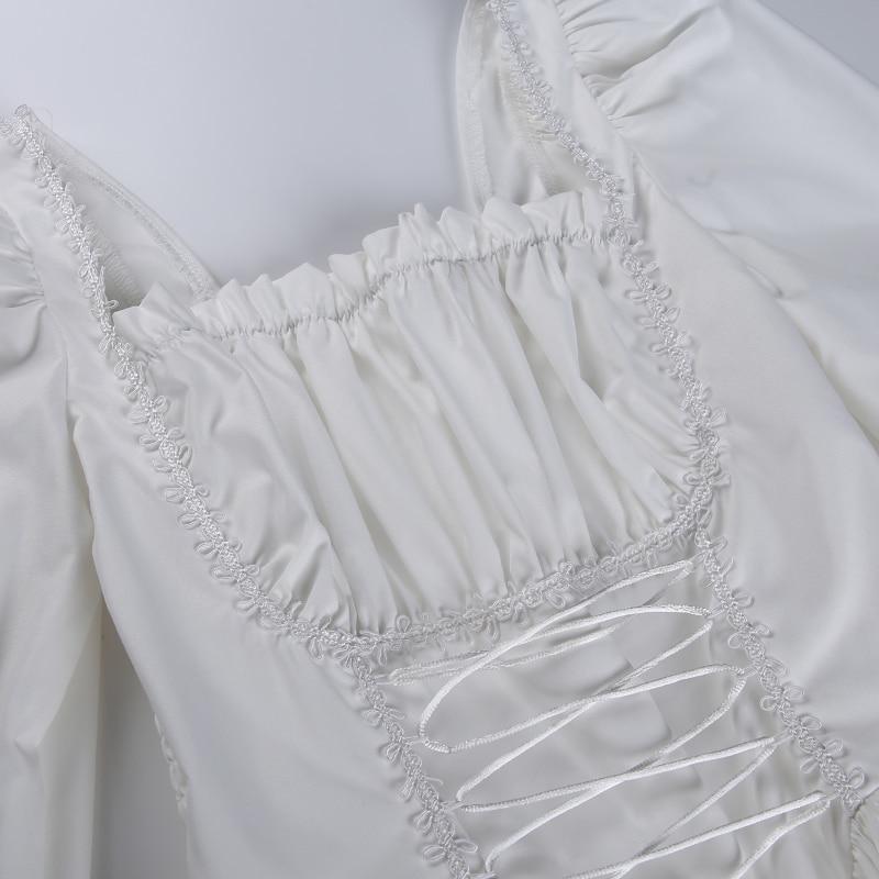 Gothic Sexy Black Lace Up Dress Vintage Square Collar Puff Sleeve Lace Tirm Mini Dresses Harajuku Fairy Grunge Party Dress