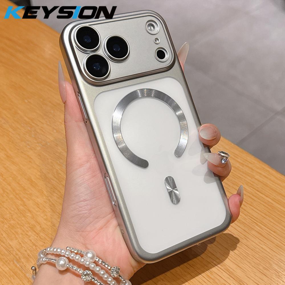 KEYSION Гальванический Прозрачный Матовый Магнитный Чехол для Телефона MagSafe для iPhone 17 Pro Max Air Жесткий ПК Пленка для Объектива Противоударный Чехол