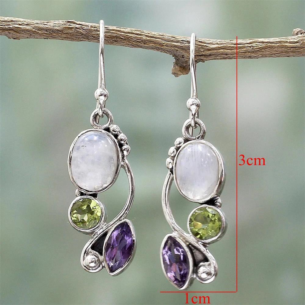Charm gift Dangle Hook Multi-Gemstone Moonstone Earrings Amethyst Ear Stud Peridot