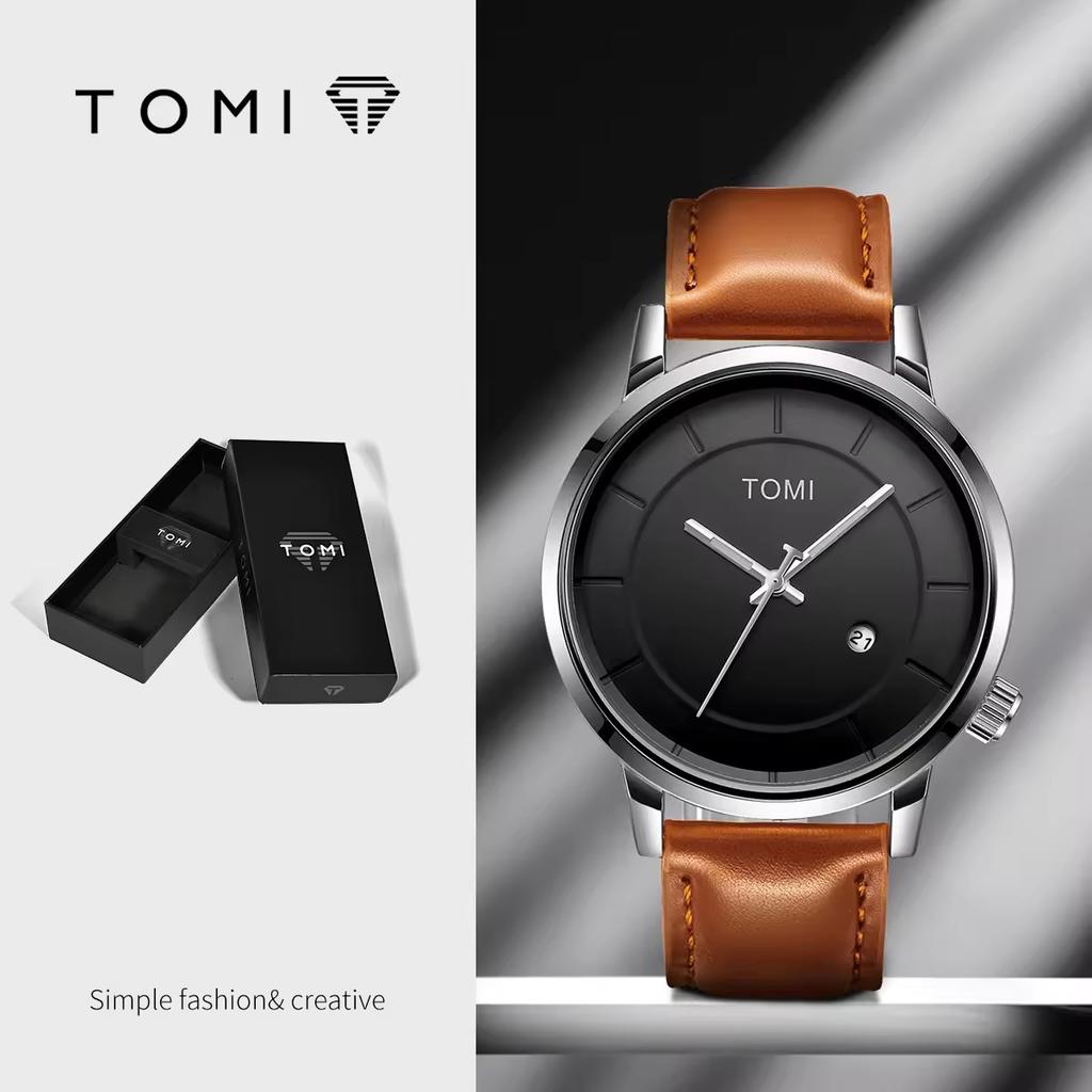 TOMI T101 Men's Quartz Movement Wristwatch Business Simple Fashion Round Dial Design Leather Band Daily Use Male Watch