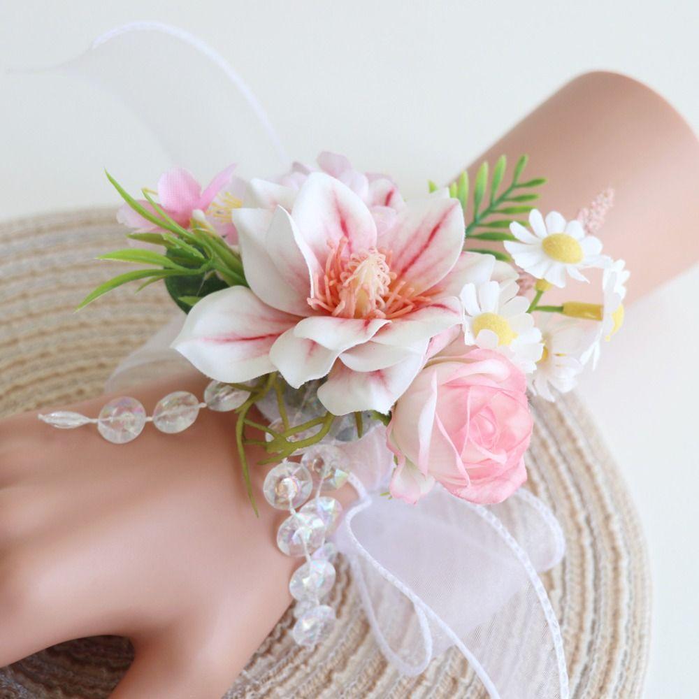 Handmade Groom Boutonniere Artificial Flower Wrist Corsage Bridal Corsage Wedding Accessories