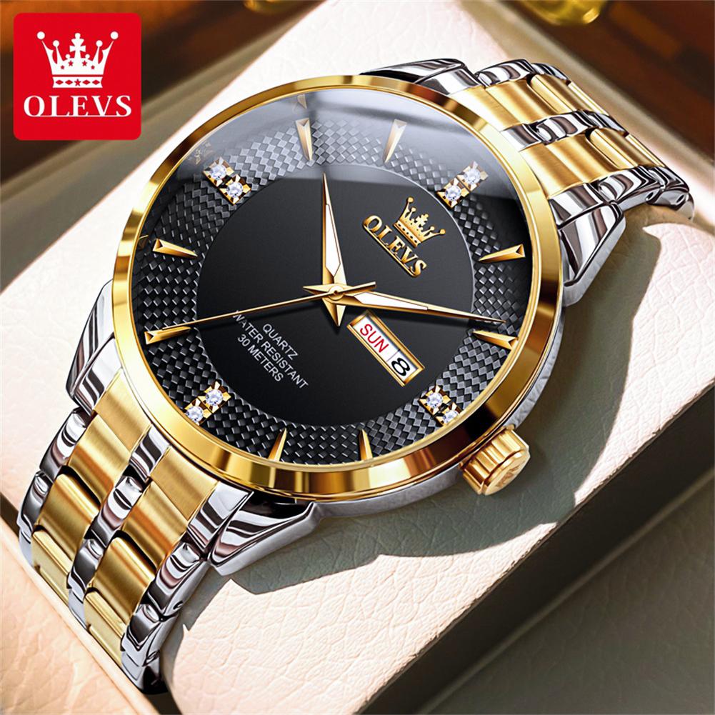 OLEVS Men Watches Luxury Business Fine Steel Original Brand Quartz Wristwatch for Man Waterproof Luminous Date Week Casual Dress
