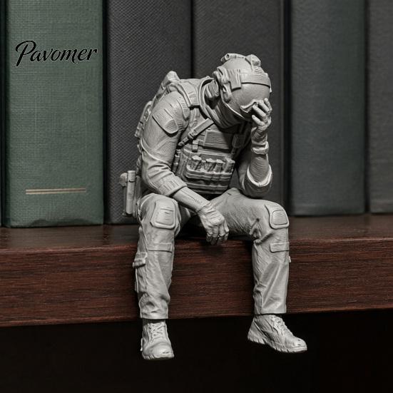 Тактический Солдат Украшение 3D Печатная Фигурка Украшение, Сидящая Статуя, Игрушка для Снятия Стресса Забавная Уставшая Скульптура для Декора Стола Полки Края Миниатюра