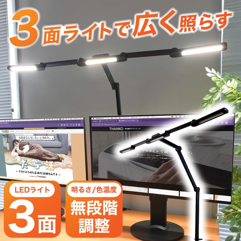 THANKO CTVLLNCBK LED 3-Sided Adjustable Desk Light with Clamp-On Design for Web Conferencing and Video Recording