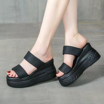 Мода 2024 года, лето, новые модные женские тапочки с круглым носком и открытым носком, однотонные, на толстой подошве, водонепроницаемые, сексуальные и удобные