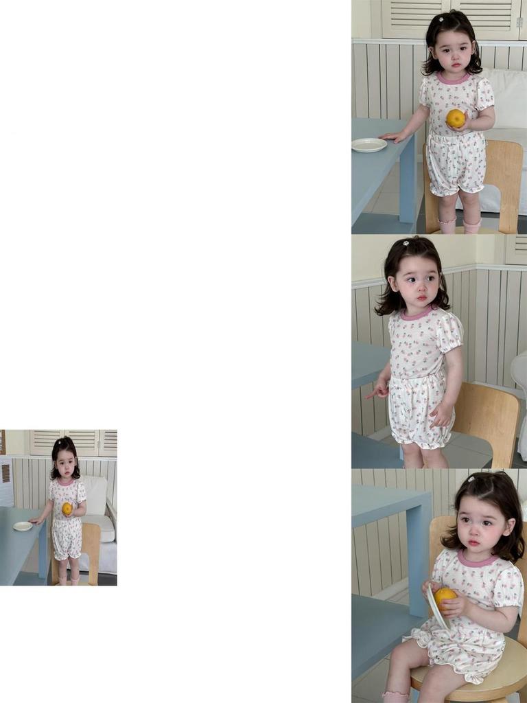 Милый летний пижамный комплект для девочек в корейском стиле, легкий комплект с шортами с цветочным принтом