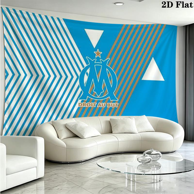 Olympique de Marseille Wall Tapestry Aesthetic Wall Hanging Printed Fabric Blanket Decorative Tapestries for Bedroom Living Room Home Decor