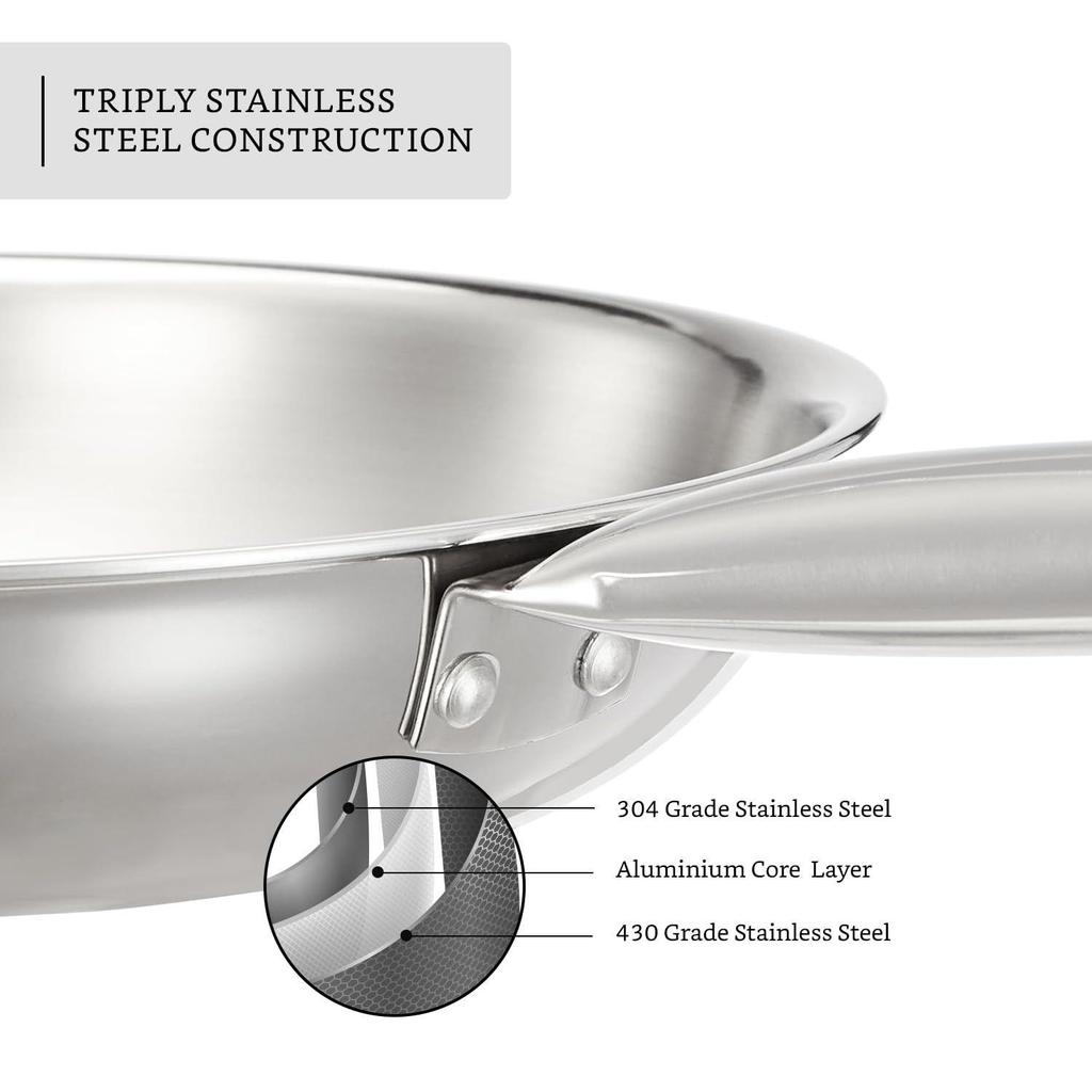 Triply Frying Pan | Induction and Gas Stove Compatible | Three-Layer Durable Construction | Uniform Heating