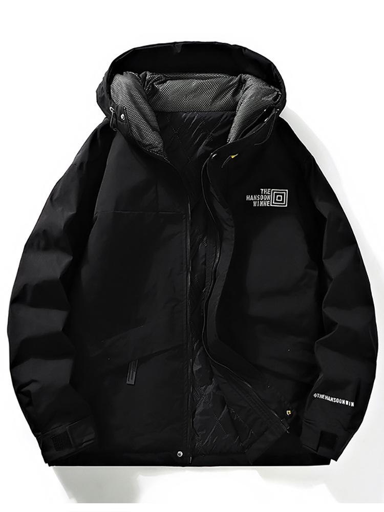 Осенне-зимняя ветрозащитная и водонепроницаемая хлопковая одежда. Модная брендовая куртка с капюшоном и контрастной цветной строчкой на хлопковой подкладке.